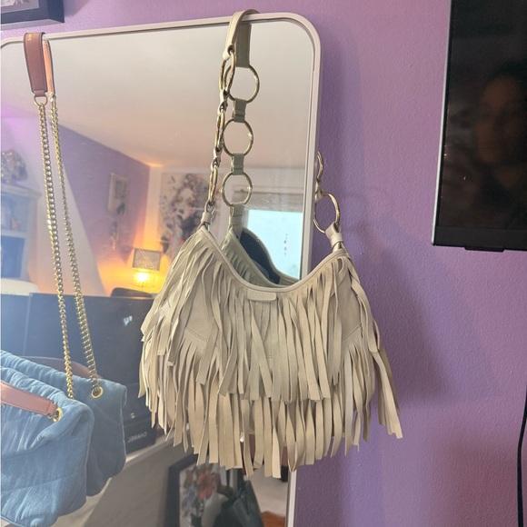 Yves Saint Laurent Sued WHITE FRINGE shoulder bag! - Picture 11 of 14